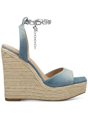 THALIA SODI Womens Blue Denim Clasp Chain 1-1/2'' Platform Caden Wedge Shoes 11 M