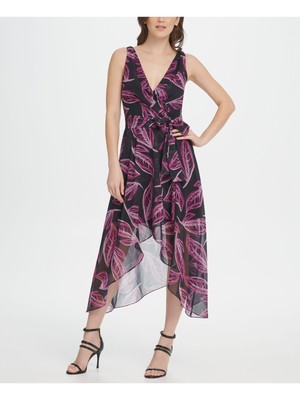 

DKNY Женское черное вечернее платье миди-трапеции без рукавов с V-образным вырезом и принтом. Размер, Черный