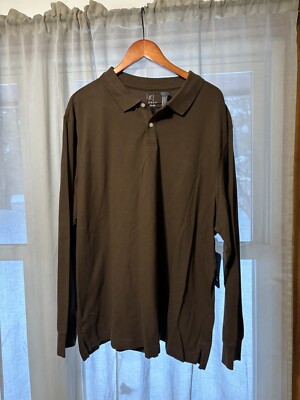 Mens 3xL 54-56 Brown Long Sleeve Cotton Brand George Shirt 2 Buttons Collar