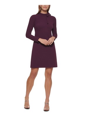 

CALVIN KLEIN Женское фиолетовое короткое платье из крепа с аквалангом и бантом Petites, Фиолетовый