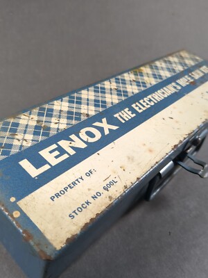 Vintage Lenox Metal Mini Blue Empty Tool Box Only 11'' 600L Hole Saw Advertising
