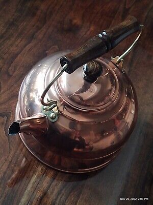 Antique Polished Paul Revere Cooper and wood handle Teapot/Kettle Restored. 