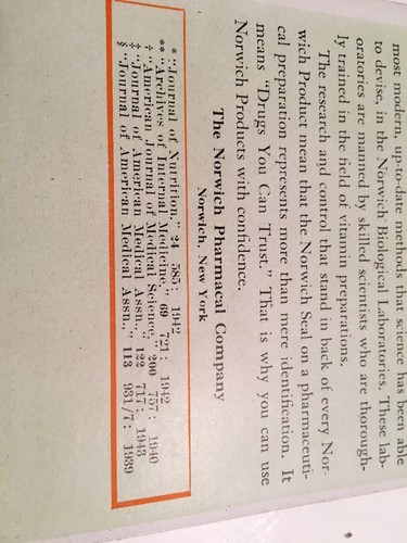 ca 1942 WW II era VITAMIN B COMPLEX NORWICH NORPLEX DIET SUPPLEMENT ADVERTISING
