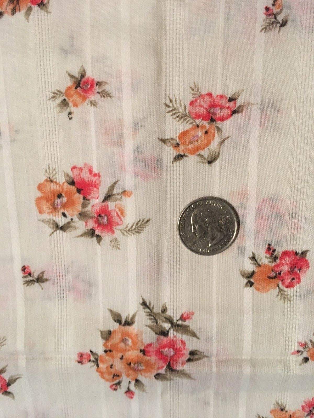 Vintage  Beautiful Flowers on Sheer Striped Fabric