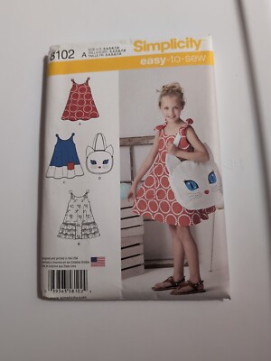 Simplicity 8102 Child's Sz 3 to 8 Sundress+ Kitty Tote Bag Girls Easy-To-Sew New