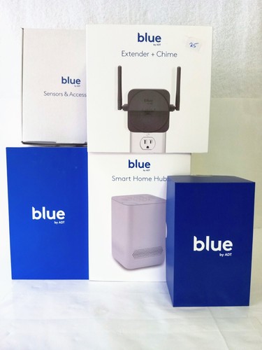 NEW BLUE ADT Home Security Starter Bundle Camera Extender Chime Sensor Smart Hub