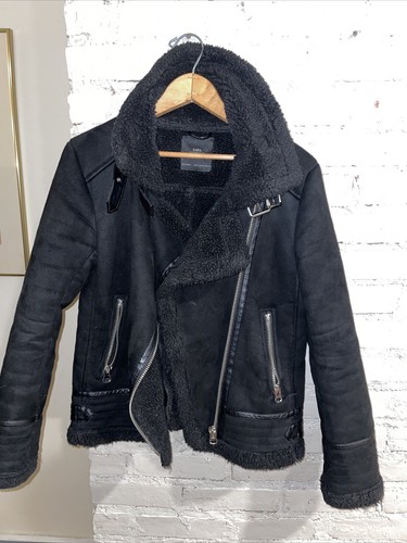 ZARA WOMAN FAUX SUEDE DOUBLE FACED LONG JACKET BLACK Xs | eBay