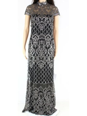 

TADASHI SHOJI Женское черное вечернее платье в полный рост с короткими рукавами, Черный