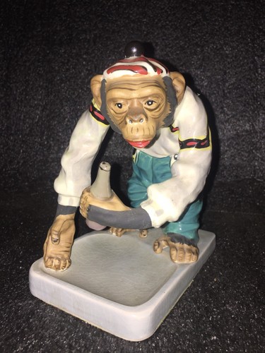 QUALITY 40-50s Porcelain Drunken Monkey In Suspenders Hand Painted Figurine 6.5”