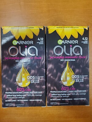 2 Boxes: Garnier Olia Permanent Hair Color *#4.12 Dark Iridescent Brown* R7P5b