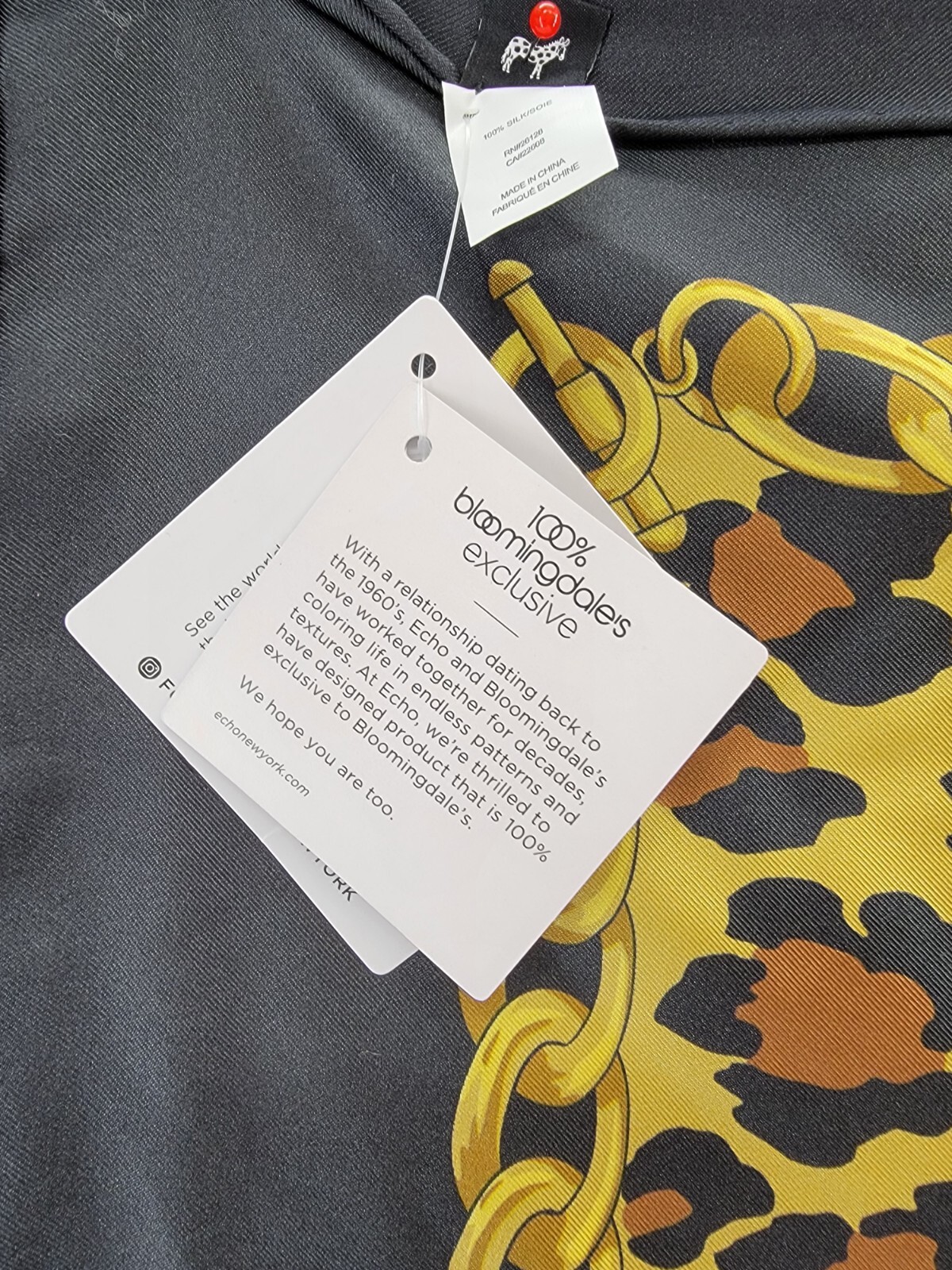 Echo Leopard Charm Square Silk Scarf Women's One Size Black Multi Hemmed Edges - Picture 15 of 17