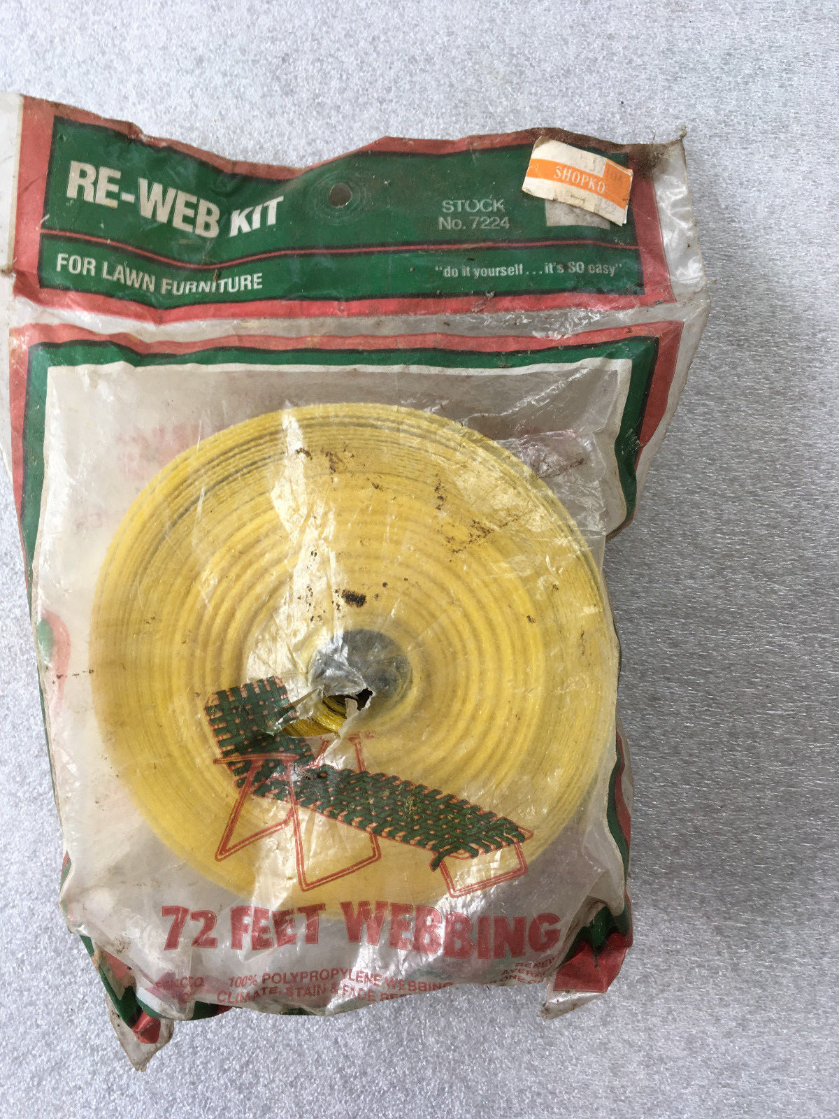 72' Re-Web Kit LAWN CHAIR WEBBING YELLOW thin white black stripe NEW OLD STOCK