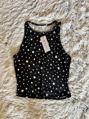 Gaze Crop Top Tank Black and White Stars Size Small NWT