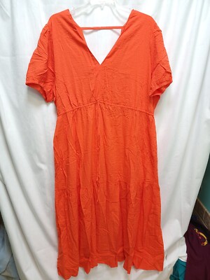 Mango Flowy V-neck Short Sleeve Maxi Dress Size 20 Cantina Red