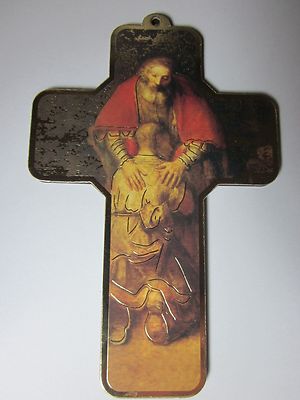 The Prodigal Son by Rembrandt Picture Wall Cross on Wood  5'' Made in Italy