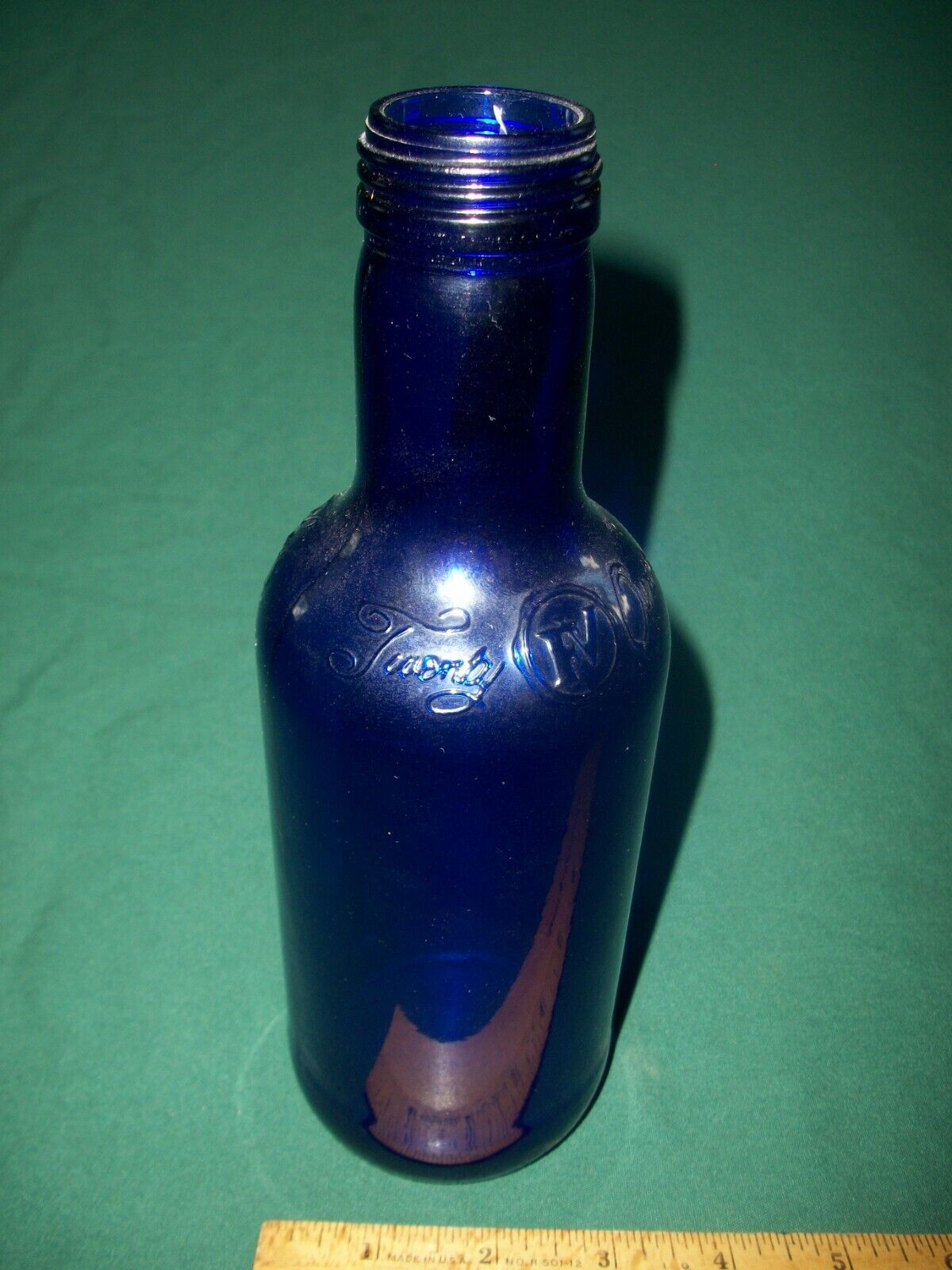 Vintage Cobalt Blue Glass Bottle – Ferolito Vultaggio & Sons, 20 oz. 9” Tall