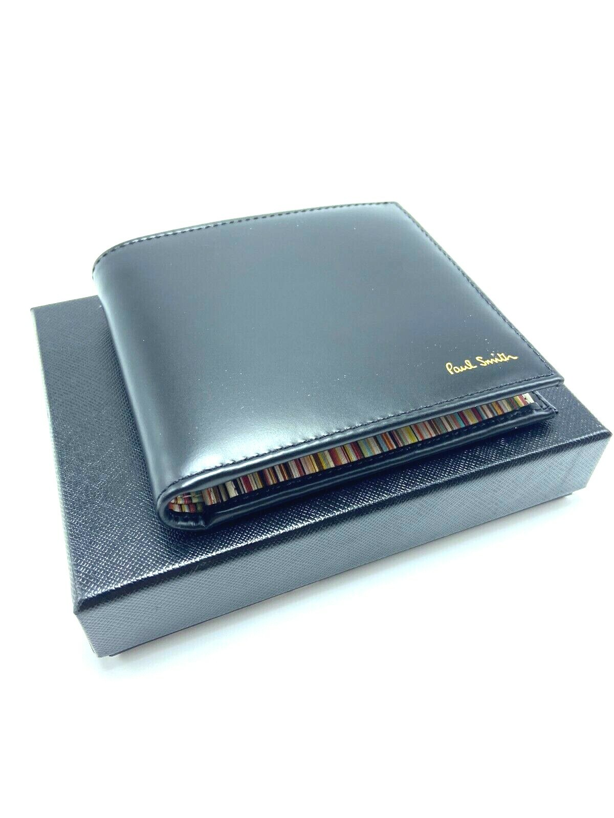 Pre-owned Paul Smith $250  Black Leather Wallet With Coin Compartment Contrast Lining