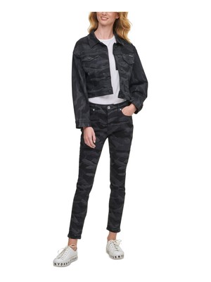 

DKNY Женская черная джинсовая куртка с камуфляжным принтом, Черный, E0ICS667