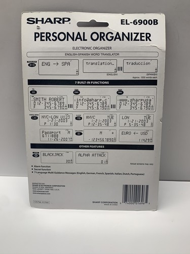 Sharp EL-6900B Electronic Personal Organizer English/Spanish Word Translator New