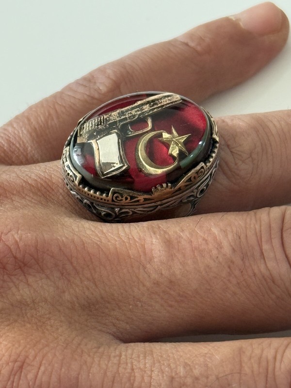 ð¹ð·925 Silber Herrenring,925ayar GÃ¼MÃ¼Å YÃ¼ZÃ¼K Silah Ay Yildiz19,8gr Alperen Taki