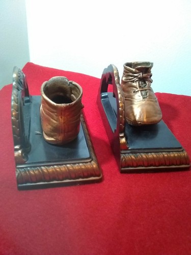 Vintage Copper/Brass Coated Baby Shoe Book Ends. Black felt Bottom Shoe Size 4