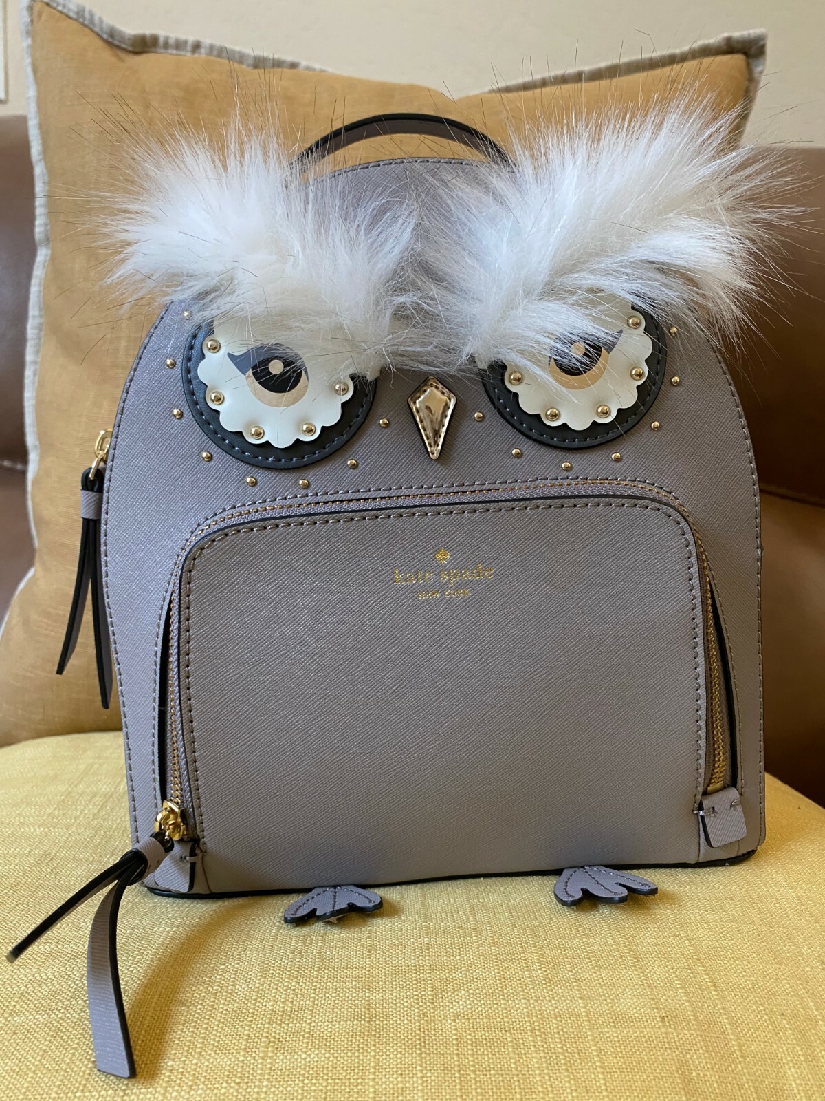 Tomo☆kate NWT Kate Spade Star Bright Owl Tomi Grey Leather Backpack
