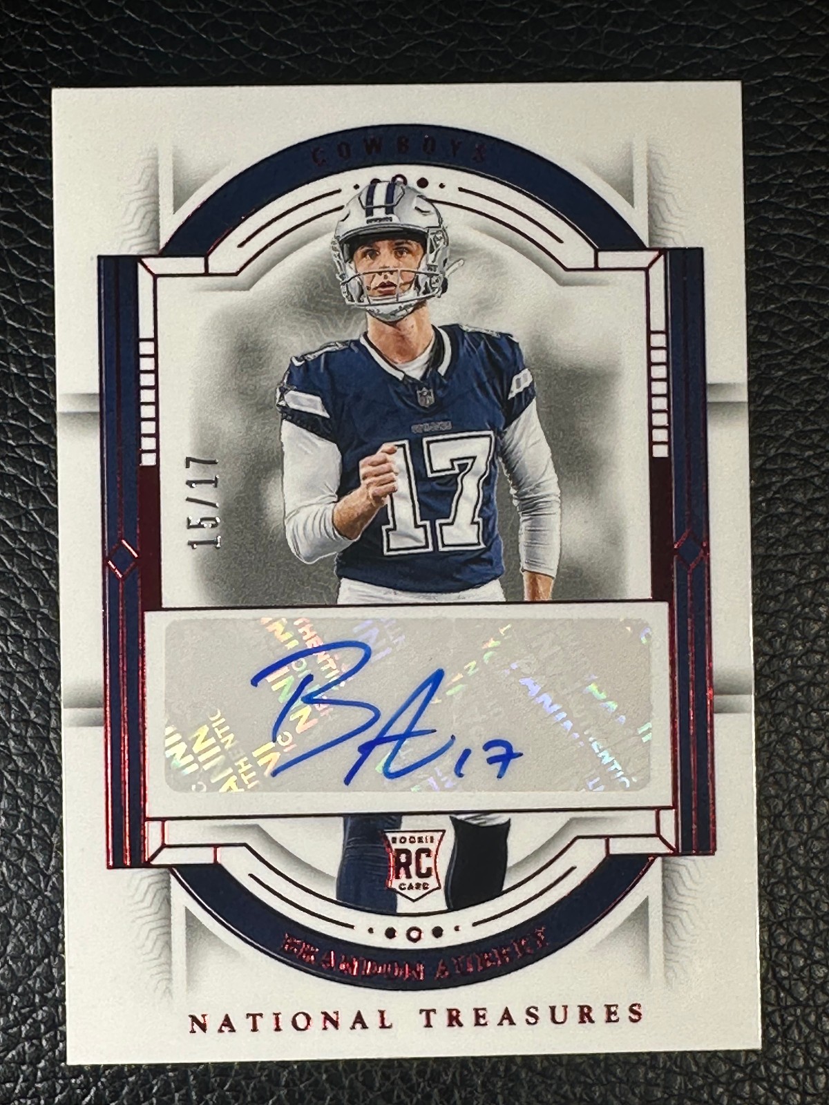2023 National Treasures Red #103 Brandon Aubrey 15/17 Auto RC Rookie