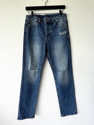 new Ksubi mens denim jean hazlow 32 blue ripped notorius kulture logo