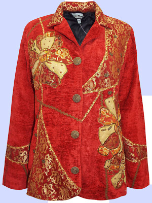 INDIGO MOON RED Embellishes Collared Jacket  UK Plus Sizes 12 to 26