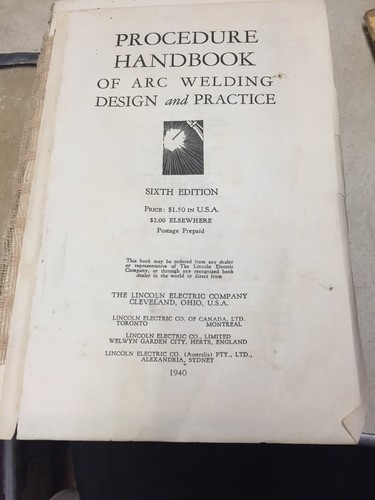 Vtg 1940 Procedure Handbook Of Arc Welding 6th Edition Lincoln Electric Co