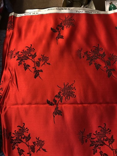 Vintage Fou Wah Silk Fabric 5 Yards Red Black
