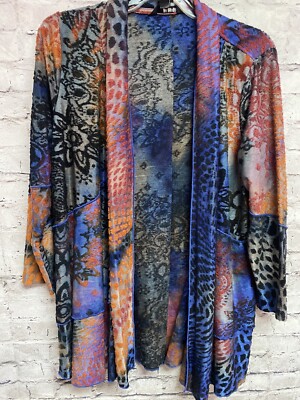 Ali Miles Women s Cardigan Open Front Blouse Red Blue Black Size Medium 