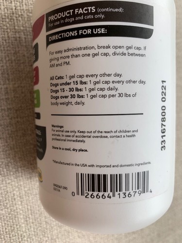 VetriScience - Omega 3,6,9-Skin, Heart, Joint Support for Dog & Cats-90 gel caps