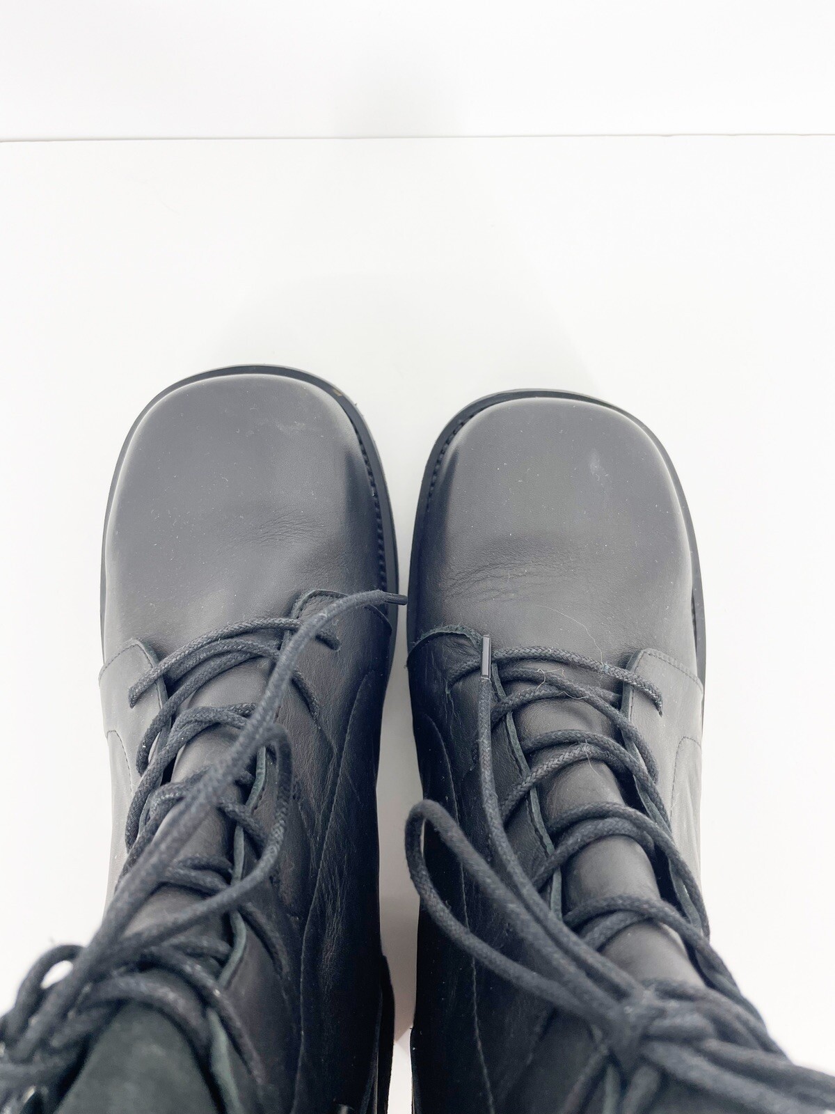 Platform Combat Boots Black Leather 