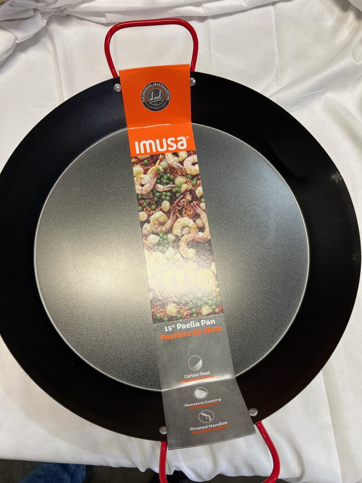 IMUSA CAR-52022 Nonstick Paella Pan with Metal Handles 15-Inch, Black