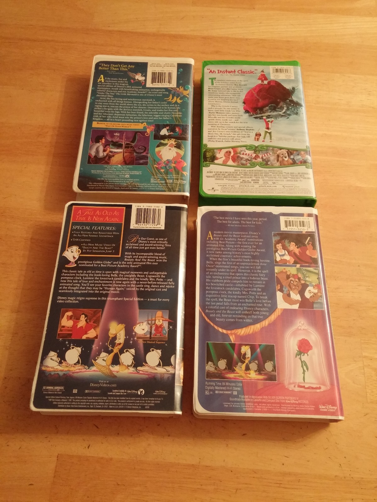 4 VTG KIDS VHS MOVIES-LITTLE MERMAID/BEAUTY & BEAST-SPECIAL ED.-THE GRINCH-MORE