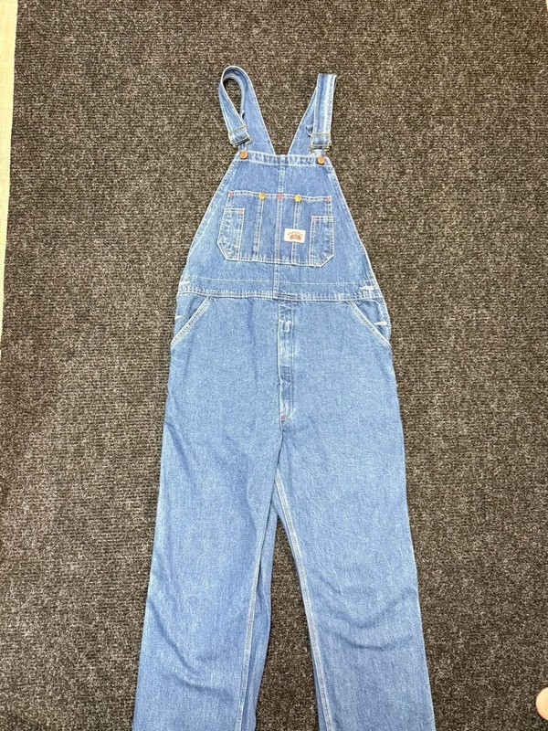 Vintage Workwear Streetwear Round House Denim Overalls Vintage Medium Wash Bib