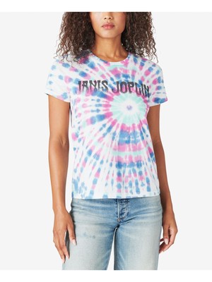 

LUCKY BRAND Женская синяя футболка с коротким рукавом и круглым вырезом с рисунком, Синий