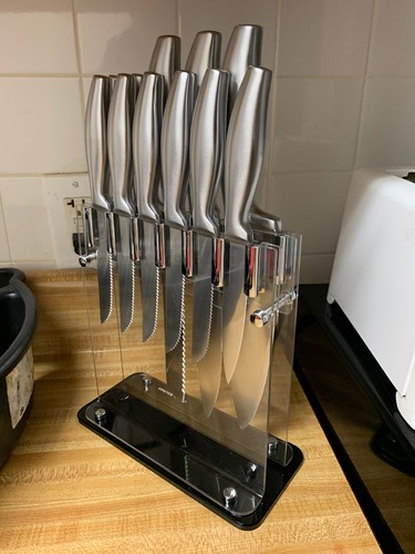 Farberware Knife Block 21 Piece Never Dull Kitchen Set Stainless Steel. ***