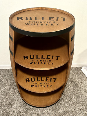 BULLEIT BOURBON BARREL DISPLAY CASE WITH BUILT IN SHELVES MAN CAVE DECOR NEW