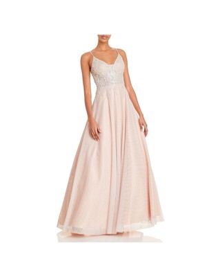 

AQUA FORMAL Женское розовое вечернее платье на тонких бретелях с V-образным вырезом в полный рост, Розовый