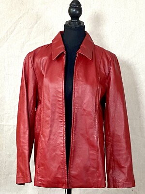 Dialogue Red Size Medium Short Leather Coat Jacket Pockets Lined Full Zipper