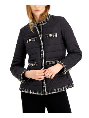 

ANNE KLEIN Женская черная стеганая куртка на молнии с карманами и пуговицами на подкладке, Черный, 10809168
