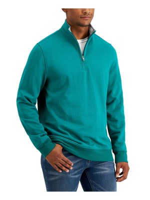 

CLUBROOM Мужская зеленая флисовая толстовка с воротником-стойкой классического кроя с молнией на четверть, Зеленый, 100106614MN