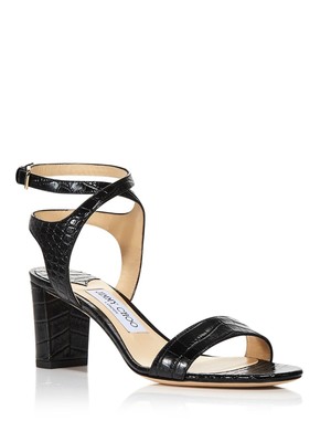 

JIMMY CHOO Женские черные кожаные сандалии с крокодиловым морским носком на блочном каблуке 37,5, Черный, J000136868
