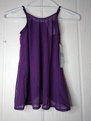 Danskin Dance Women's S Sheer Mesh Tank Top Dark Violet Top Spaghetti Strap New