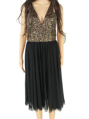 

DRESS THE POPULATION Женское черное плиссированное вечернее платье до колен с пайетками, Черный