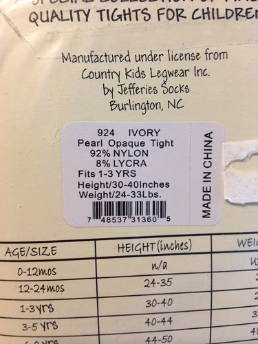 Country Kids Pearl Shimmer Tights Ivory Size 1 - 3 Years Pearl Opaque Tights