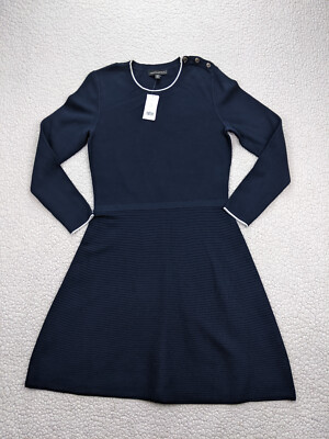 Banana Republic Womens Petite PM Blue Navy Dress Dark Long Sleeve