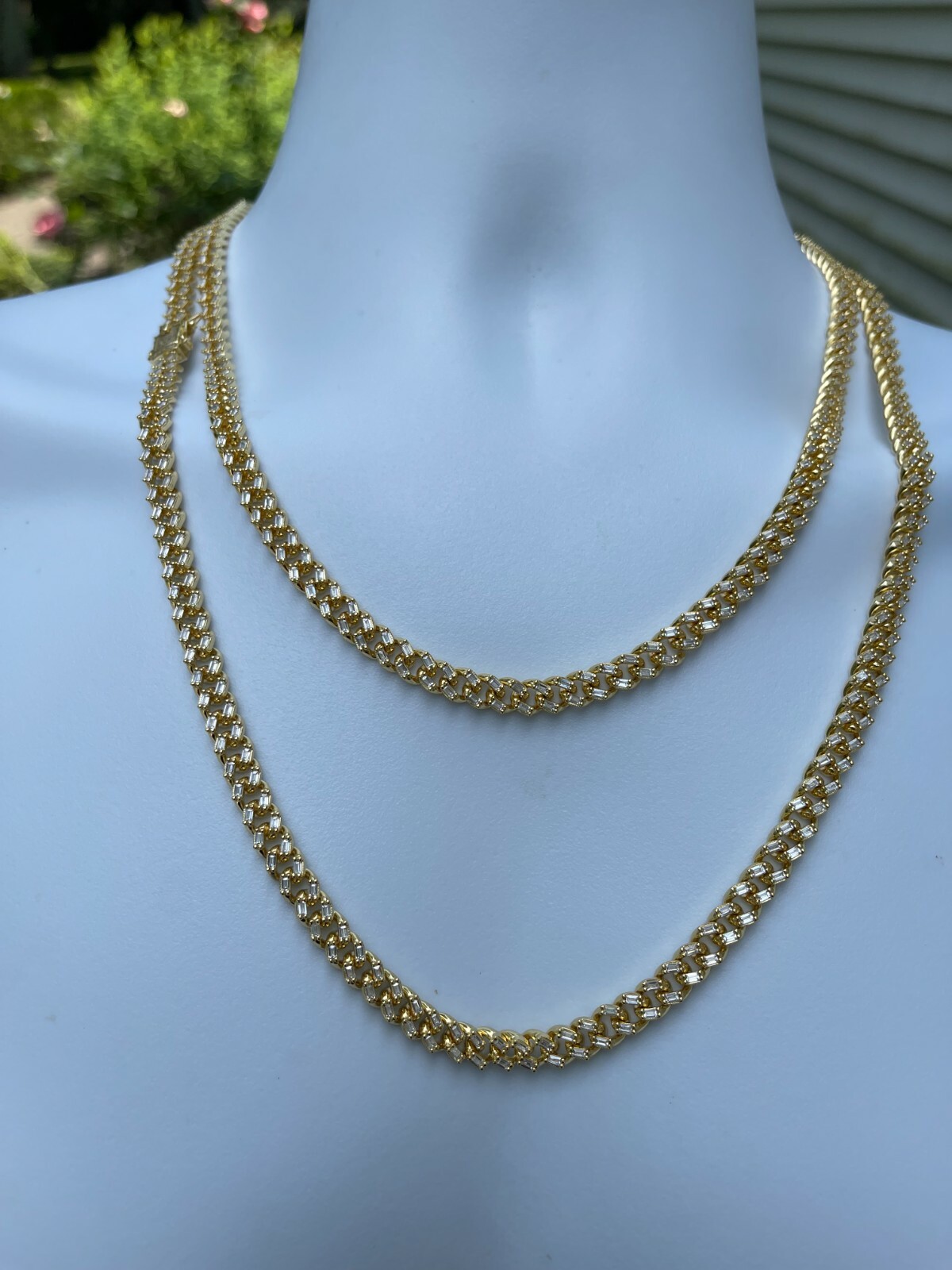 Pre-owned Harlembling 14k Gold Vermeil 925 Silver Miami Cuban Iced Baguette Chain Necklace Mens Ladies